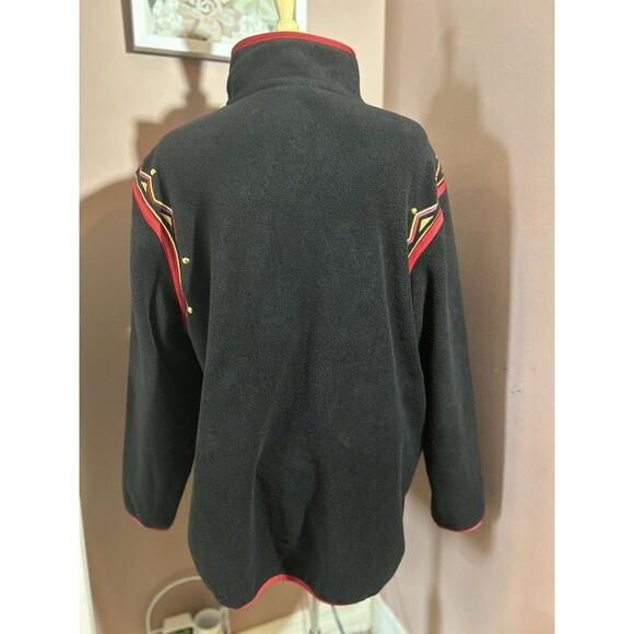 Bob Mackie Wearable Art Full Zip Jacket Womens M Embroidered Red Black Fleece - Picture 3 of 9